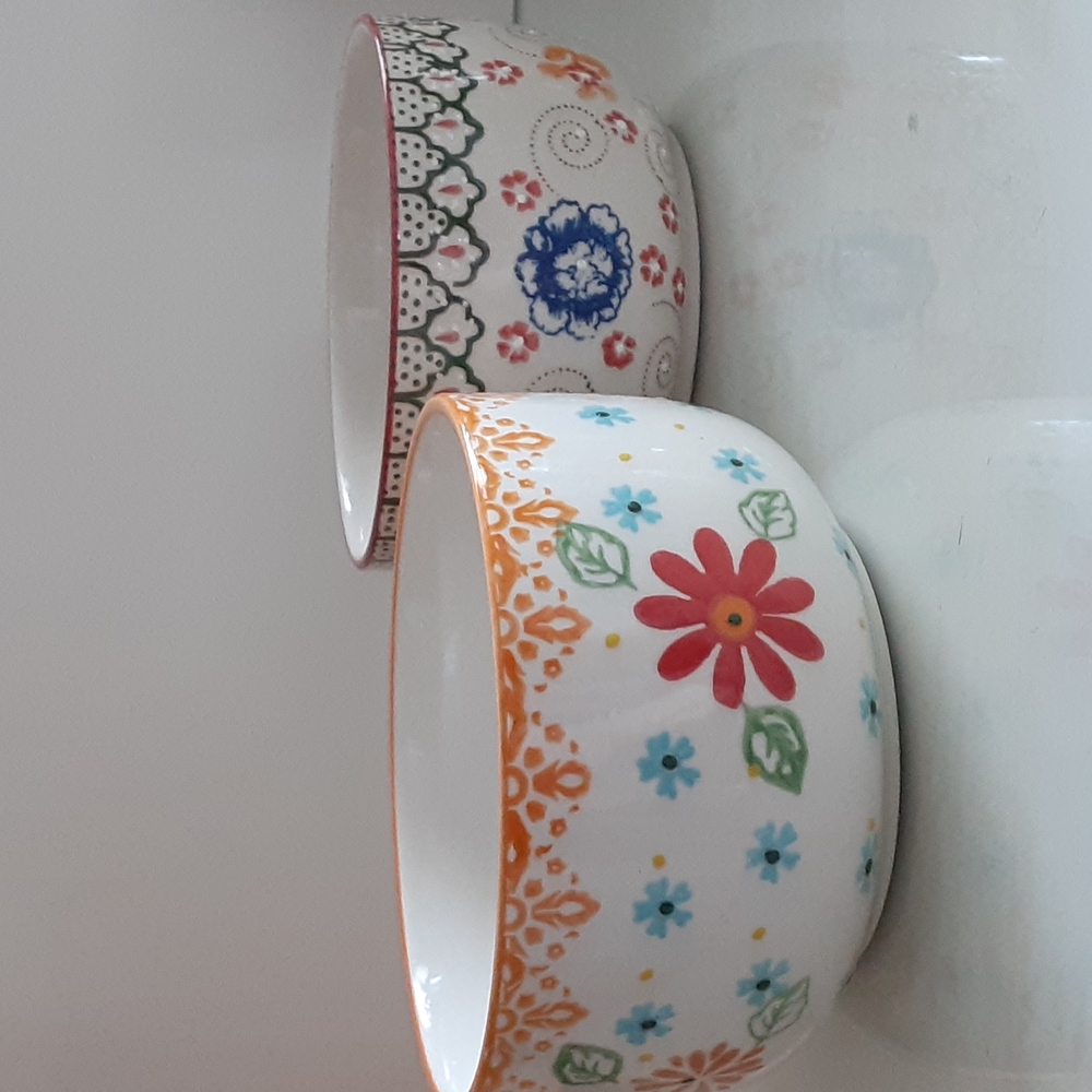Boho Colorful Floral Soup Cereal Ceramic Bowls Set of 2